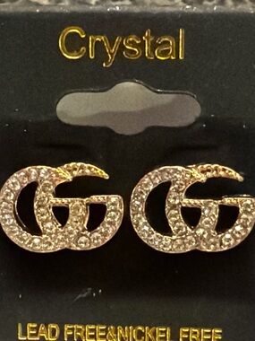 Crystal-Embellished Gold Double-G Style Stud Earrings